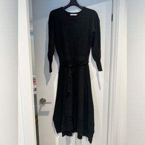 MOUSSY Crew Neck Cinched Waist Asymmetrical Hem Knit Dress with belt